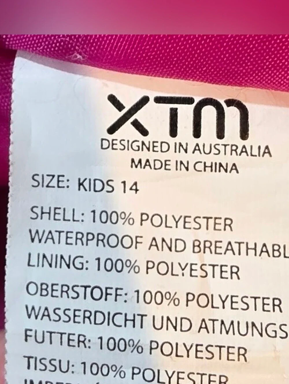 522 XTM Performance Kids 14 Ski Snowboard Jacket Black Pink 15K Waterproof 10K